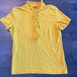 TORY BURCH Ruffled Polo Shirt Size XL Gold Buttons